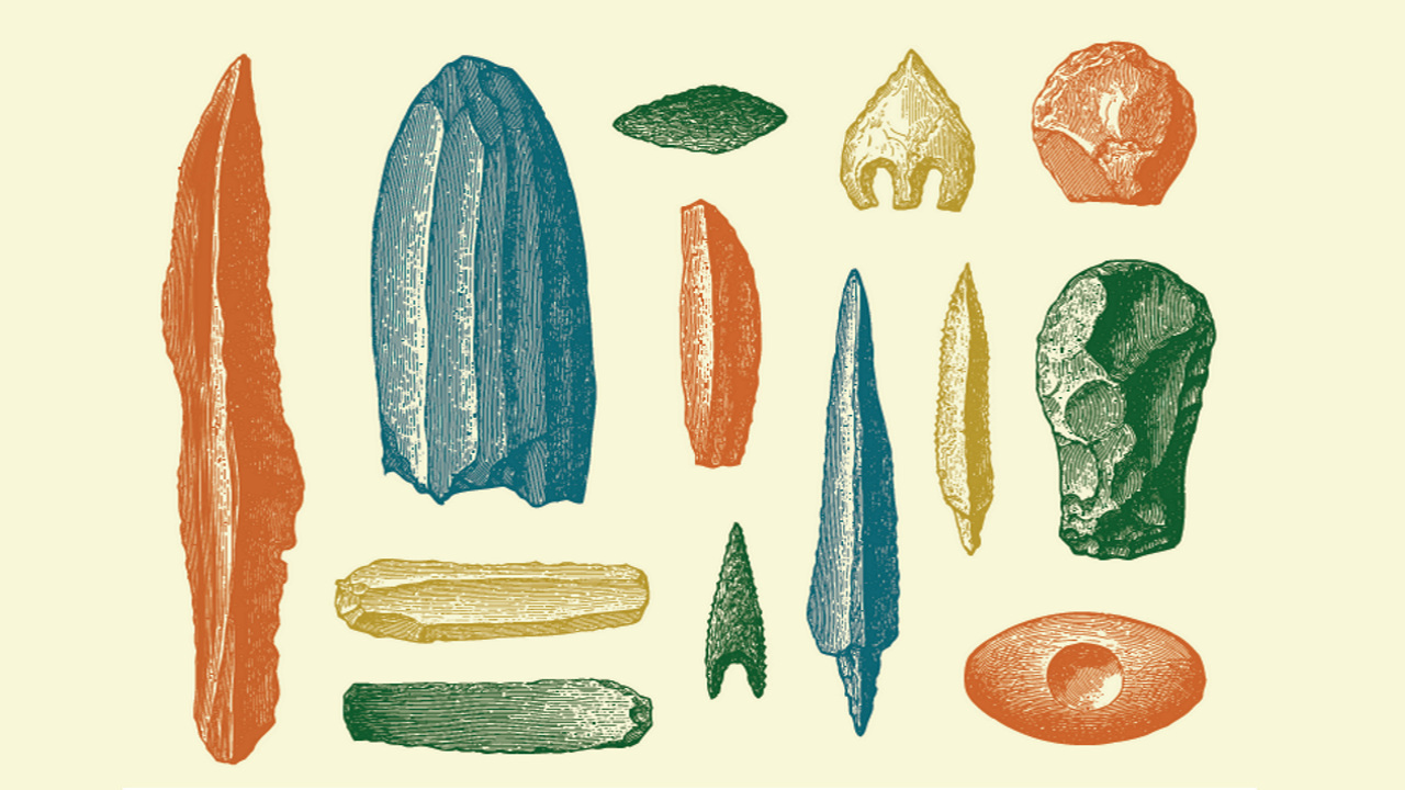 primitive stone weapons, illustration