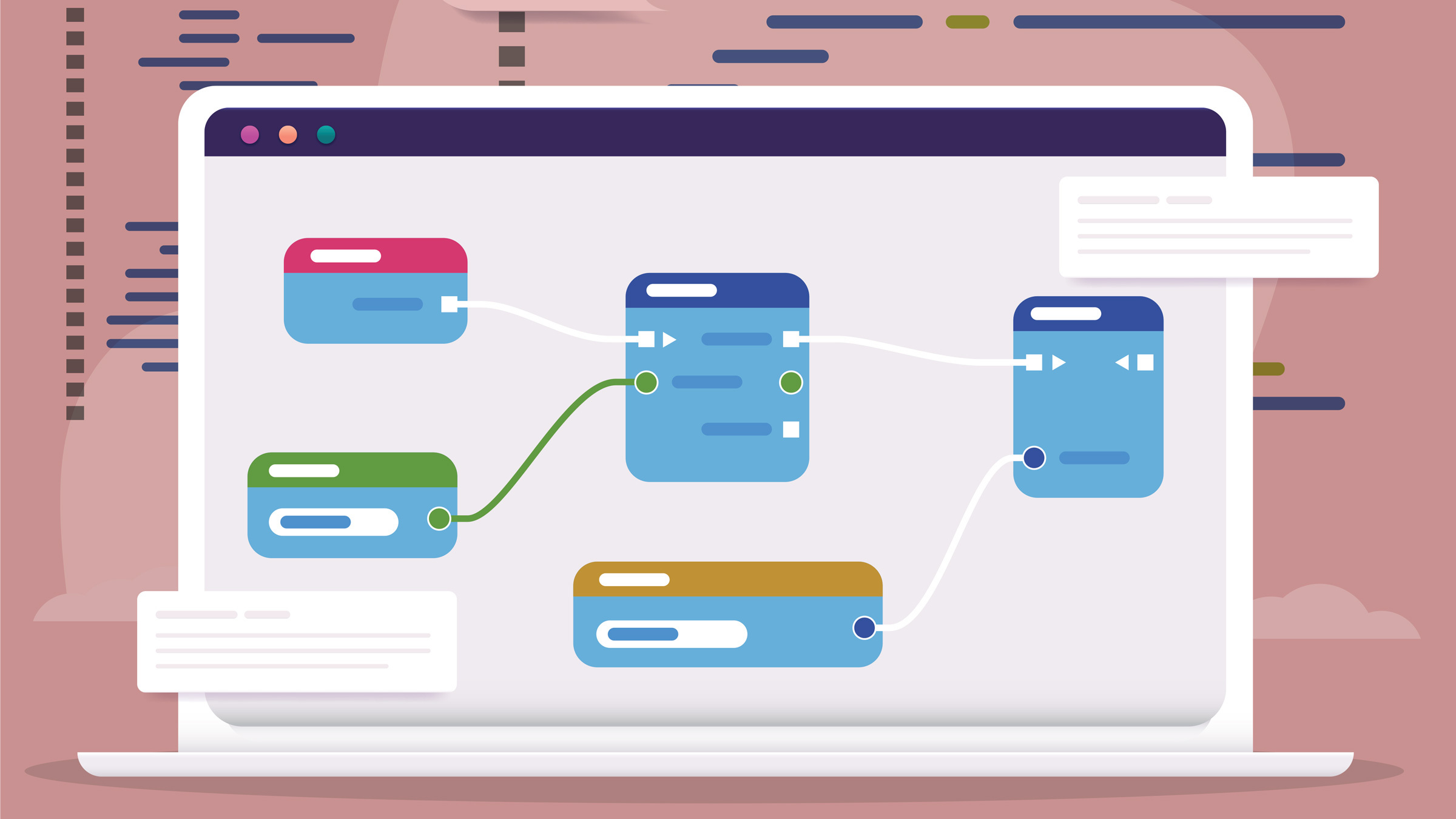 connected computer icons on a display, illustration