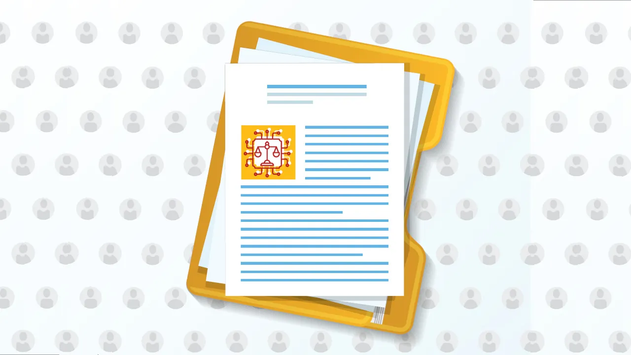 legal scale icon on research paper, illustration