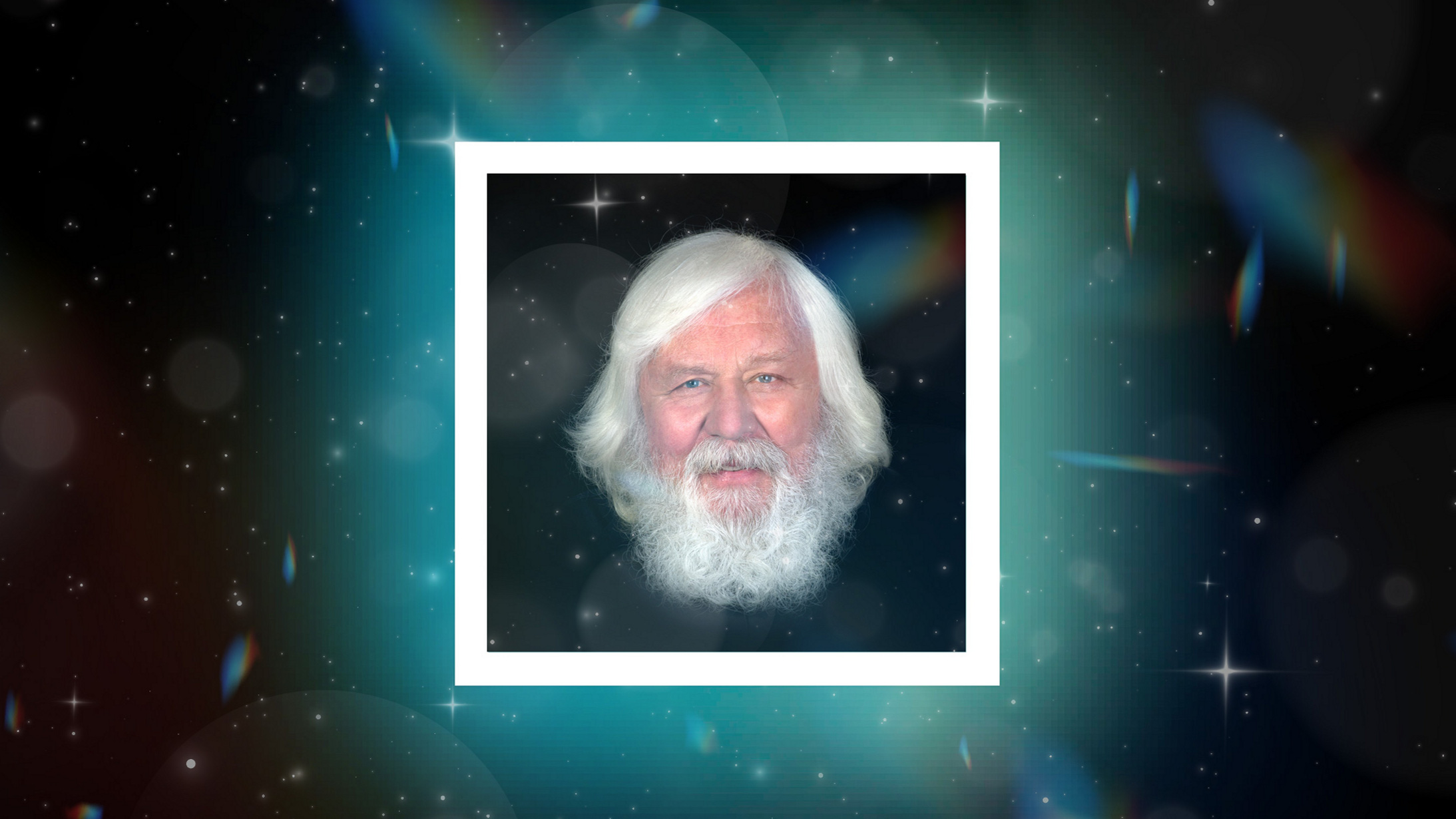 face of older, bearded man in a square frame, illustration