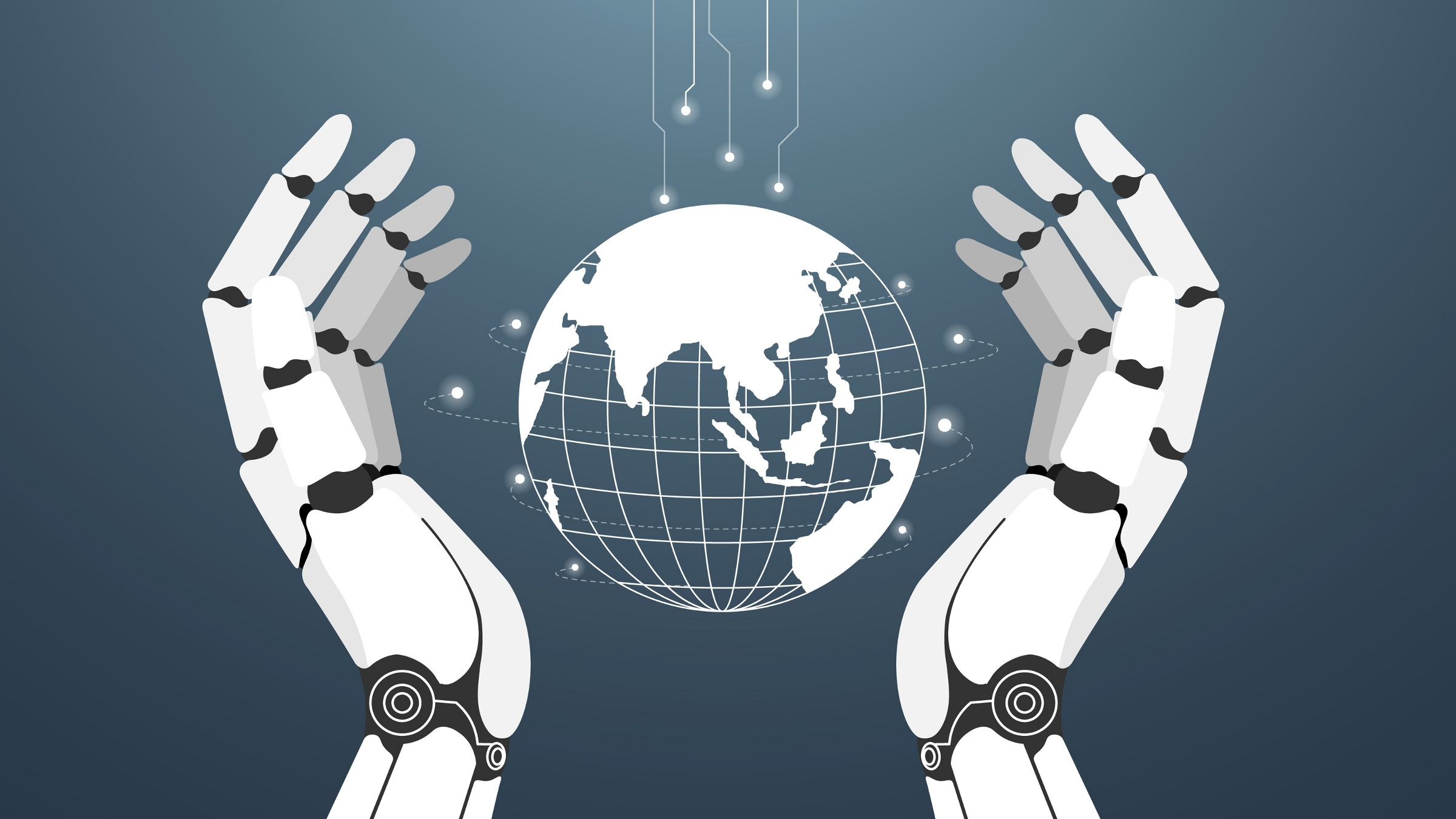 robotic hands around a globe, illustration